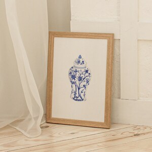 Blue Ginger Jar / Descarga digital / Archivo de arte / Arte de pared preppy / Bar Cart