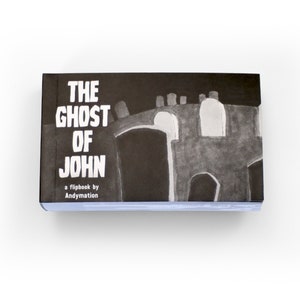 Puede incluir: Ilustración en blanco y negro de un edificio en la portada de un libro titulado "The Ghost of John" de Andymattion. El libro es un libro animado.