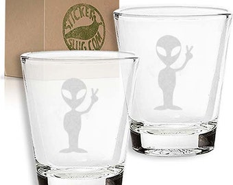 Peace Sign Shot Glass Personalized Engraving with name under design