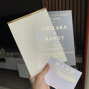Clear Acrylic Wedding Invitation – Gold Foil Custom Design