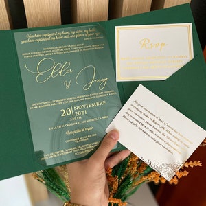 Faire-part de mariage en acrylique, Faire-part de mariage bohème, Faire-parts personnalisés, Faire-parts transparents, Shower nuptiale, Cartes détaillées et Rsvp