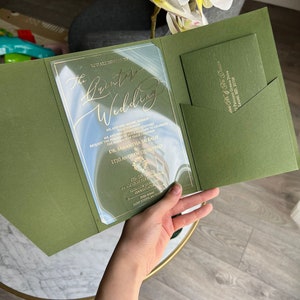 Invitaciones con sobre de bolsillo, invitaciones de boda de acrílico, invitaciones de quinceañera, invitaciones de acrílico esmerilado, invitaciones de acrílico transparente