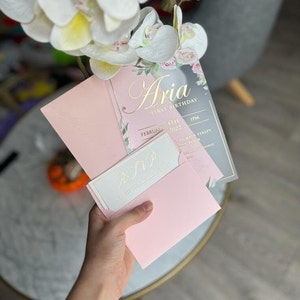 Invitaciones florales, invitaciones de boda de acrílico, invitación de quinceañera, invitación de acrílico esmerilado, invitaciones de acrílico transparente, tarjeta de boda