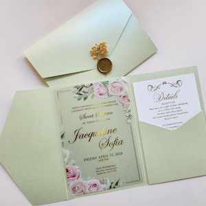 Invitación de boda, invitaciones de plexiglás, invitaciones de papel transparente, sobre de bolsillo, invitaciones de acrílico, despedida de soltera, impresión en papel dorado