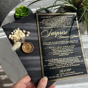 Inviti in acrilico nero, inviti di compleanno, invito per la quinceanera, biglietto di nozze, inviti di nozze, biglietto con stampa in lamina d'oro, dolce 16