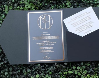 Gold Foil Clear Acrylic Wedding Invitations – Pocket Envelope Set
