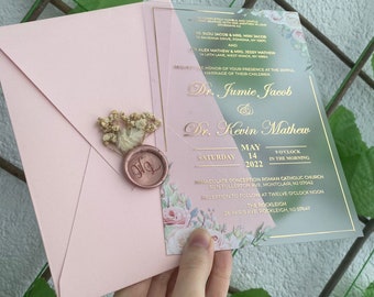 Floral Invitations, Acrylic Wedding Invitations, Quinceanera Invitation, Frosted Acrylic Invitation , Clear Acrylic Invitations,Wedding Card