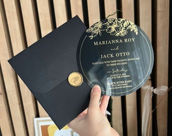 Round Invitation Card, Black Acrylic Invitations, Clear Acrylic Wedding Invitations, Invitations Set, Wedding Invitations,