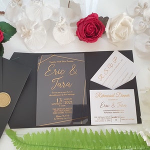Black Acrylic Wedding Invitation with Foil Details