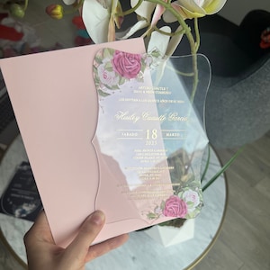 Zaproszenia kwiatowe, zaproszenia ślubne akrylowe, zaproszenie na quinceanerę, zaproszenie akrylowe mrożone, zaproszenia akrylowe przezroczyste, karta ślubna