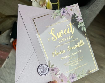 Floral Invitations, Acrylic Wedding Invitations, Quinceanera Invitation, Frosted Acrylic Invitation , Sweet Sixteen, birthday invitations