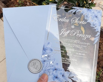 Clear Acrylic Wedding Invitation, Floral Modern Save The Date Card