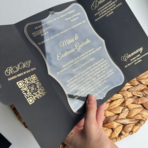 Invitación de boda, invitaciones de acrílico, invitaciones de acrílico transparente, invitaciones de lámina, invitaciones de plexiglás, despedida de soltera, impresión de lámina dorada
