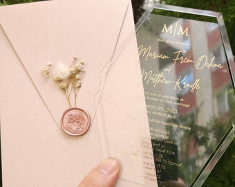 Wedding Invitations, Acrylic Invitations, Elegant Wedding Invitations, Wedding Card Invitations, Bridal Shower, Ivory Envelope Gold Print