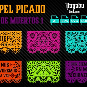 Papel picado día de muertos 1 / Descarga instantánea, Vector Ai, Svg, Eps, Pdf, Dxf Archivo Digital