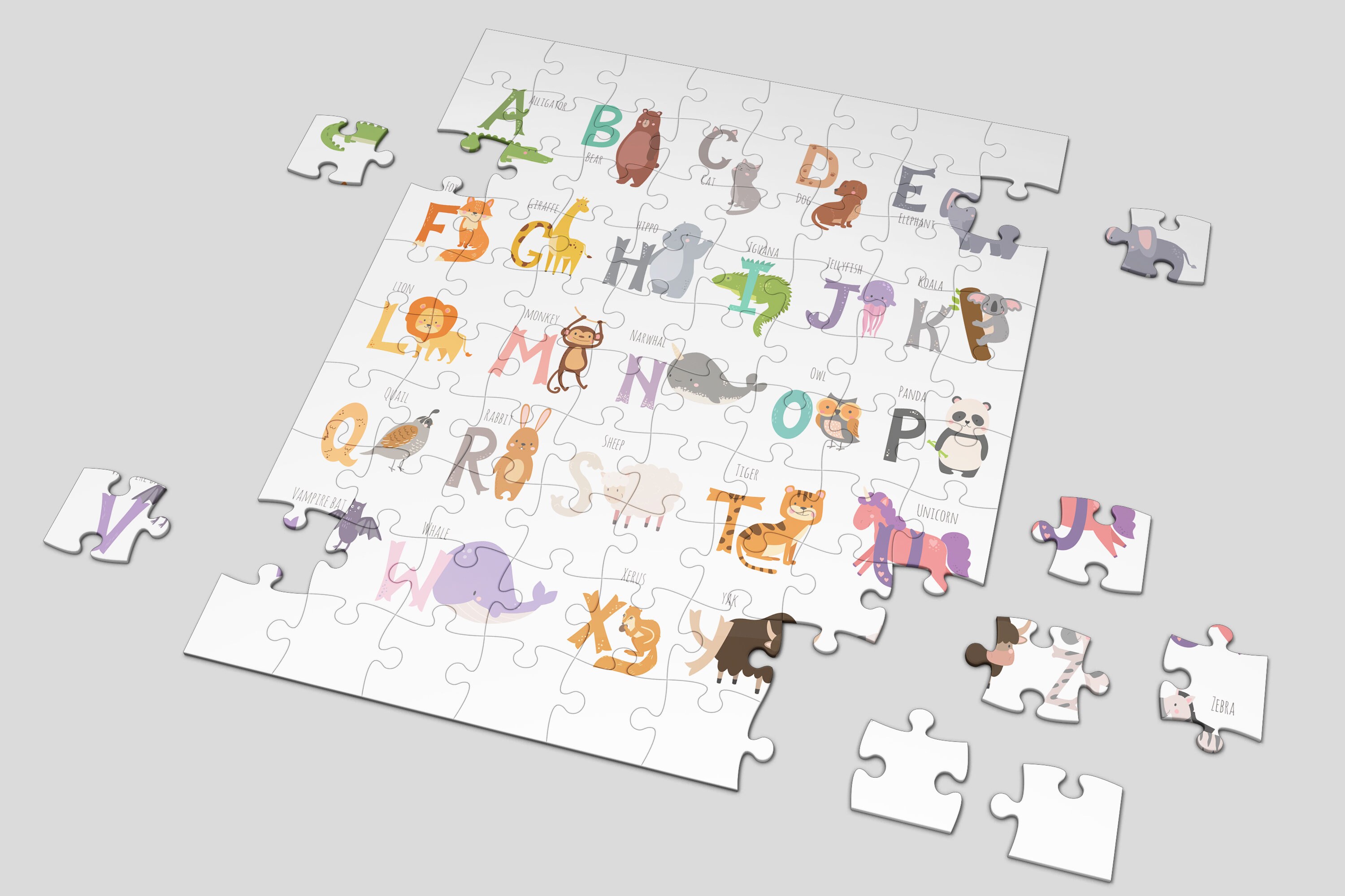 Educational Kids Puzzle Animal and Letters Educational puzzle Etsy