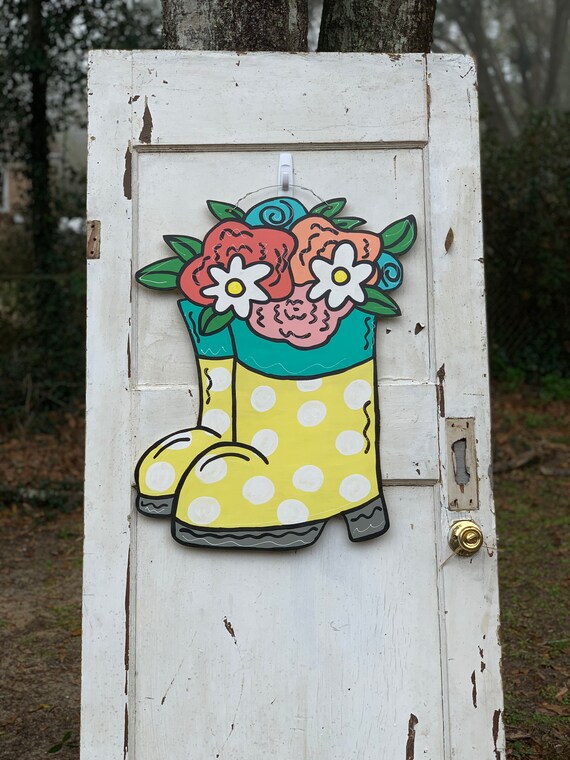 Welcome Spring Rainboots Doorhanger