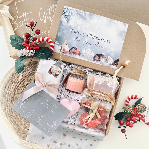 Personalized Christmas Spa Gift Box: Soy Candle, Handmade Soap & Bath Bomb