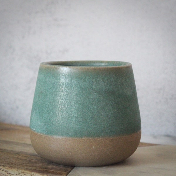 ceramic cup | modern | handmade | teal blue glaze on white stoneware