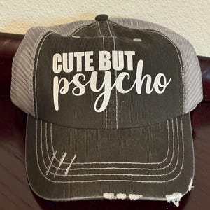Niedliche aber Psycho Mütze mit Glitzer Vinyl Schriftzug,Baseball Caps