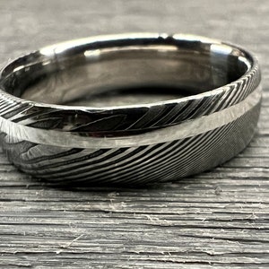 Stainless Damascus steel Ring 5mm - 7mm | Sterling Silver inlay | Damasteel Ring | Wedding Ring |