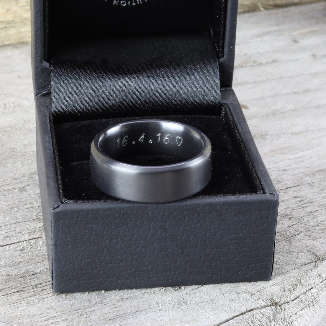 Black Zirconium Bevelled Edge Ring Wedding Ring Engagement