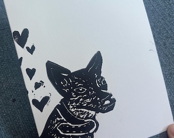 カスタムペットポートレート 5x7 リノプリント – 手彫りの犬または猫のポートレート – パーソナライズされたペットギフト – ペットメモリアルアート – ニューオーリンズ製