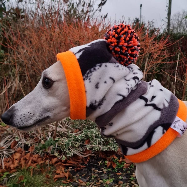 Chapeau Whippet Greyhound Sighthound, avec chiens, gris et orange fluorescent.  Prêt à expédier.