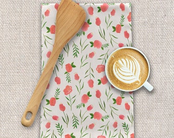 Spring Watercolor Flowers Tea Towel