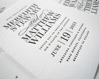 Letterpress Wedding Invitation, Classic Bold Letterpress High End Black Tie Wedding Invitation Invitations Suite Set Princeton