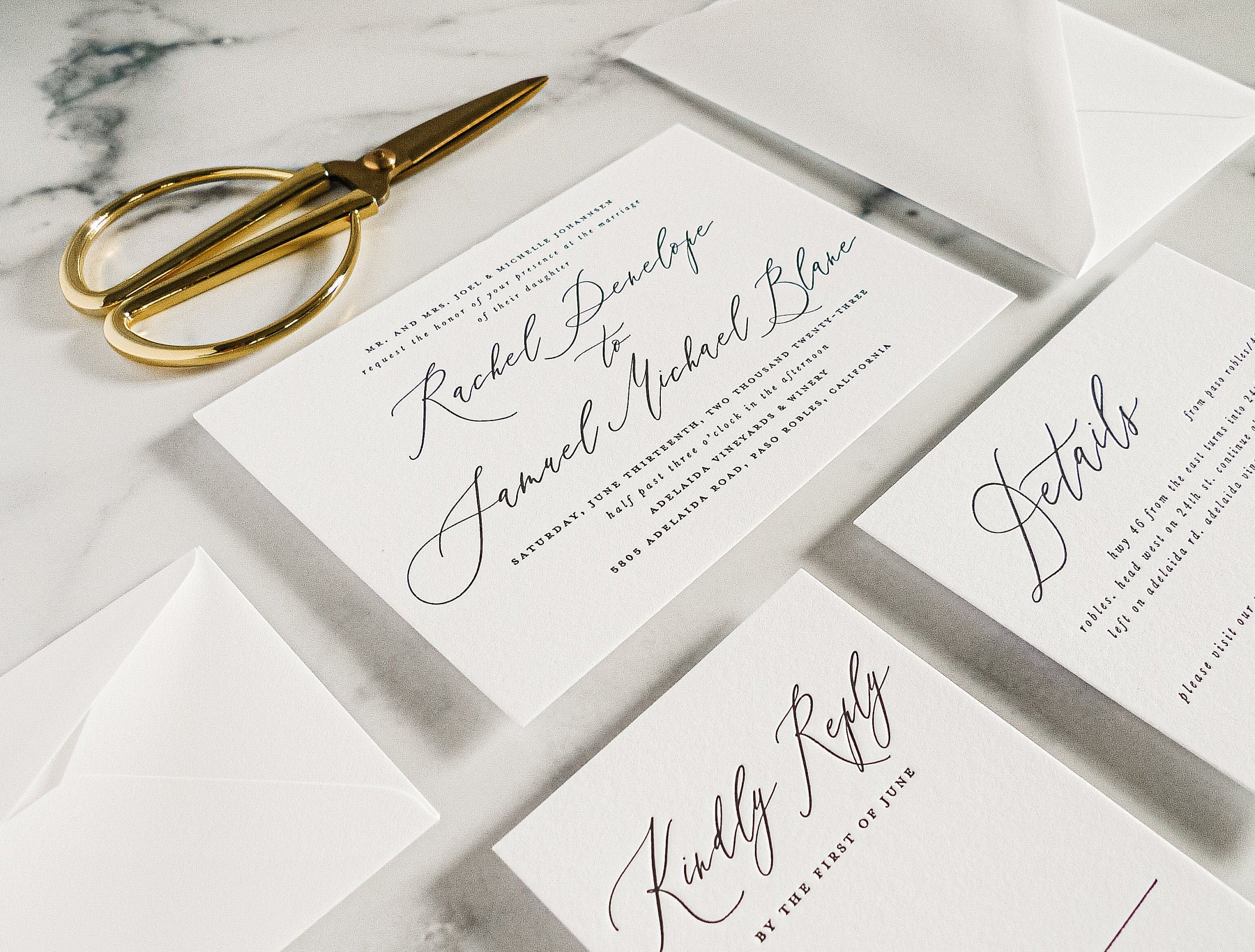 Printed Wedding Invitations, Printed Letterpress Romantic Script Calligraphy Letterpress Wedding Invitation Invitations Set Suite Suites