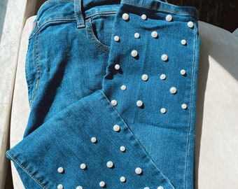 denim jeans with pearls