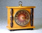 Vintage USSR Mechanical Clock Mayak, Wooden Case, Soviet Table Clock