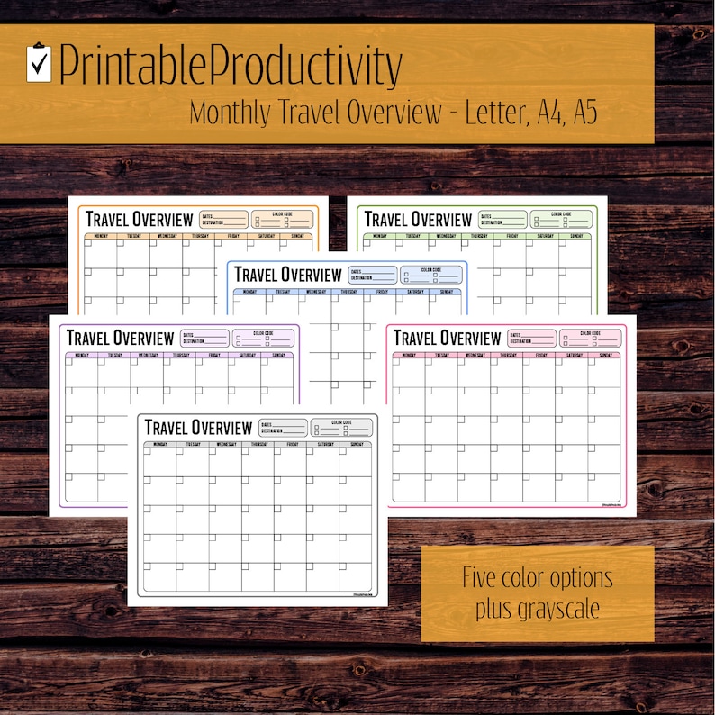 Monthly Travel Overview Monthly Schedule Monthly Calendar Etsy