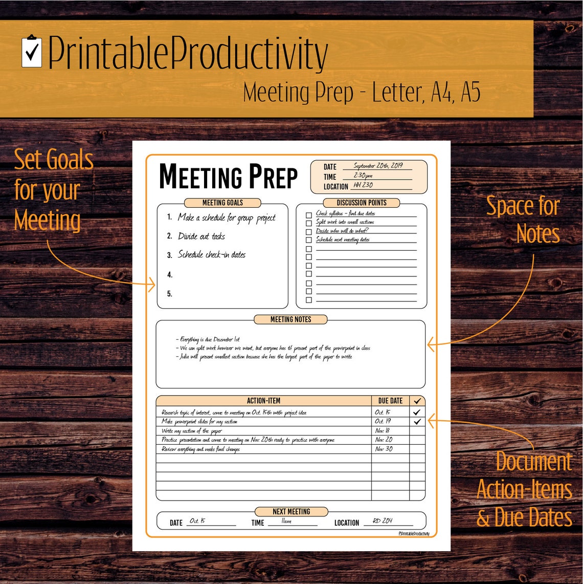 Meeting Prep Conference Planner Goal Setting Discussion Etsy