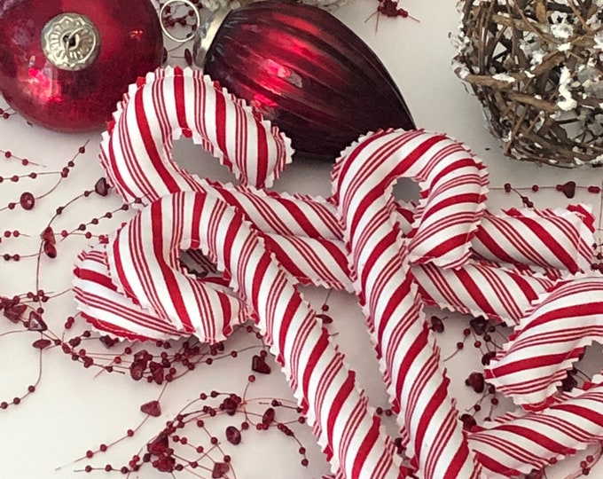Fabric Candy Cane Ornament/ Set of 5 Candy Canes/ Stuffed Candy Canes