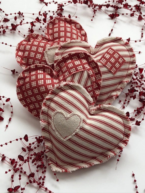 Americana Fabric Heart Bowl Filler or Ornament Country Decoration Americana Fabric Heart Bowl Filler or Ornament Country Decoration
