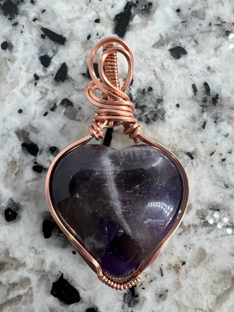 Amethyst Heart Pendant Copper Wire Wrapped Purple Heart Love Necklace ...