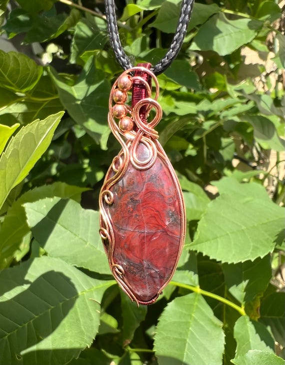 Mary Ellen Jasper Necklace, Stromatolite Fossil, Wire Wrapped Pendant