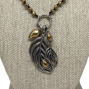 Lucky Brand Two Tone Beaded Leaf Necklace