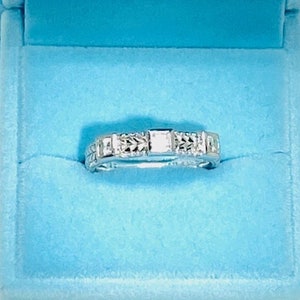 Judith Ripka Sterling Silver 3 Stone Diamonique Art Deco Style Band Ring