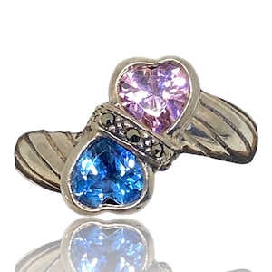 Sterling Silver Gemstone Hearts Promise Ring