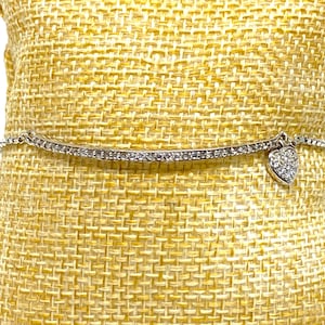Sterling Silver Crystal Encrusted Bar Bolo Bracelet with Heart Charm