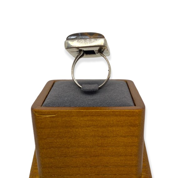 Sterling Silver Brown Rectangular Bone Cabochon R… - image 5