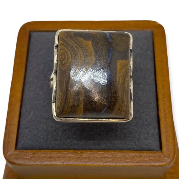 Sterling Silver Brown Rectangular Bone Cabochon R… - image 3