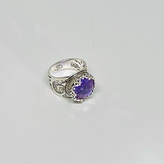 Sterling Silver Round Faceted Amethyst Filigree Ring View 4