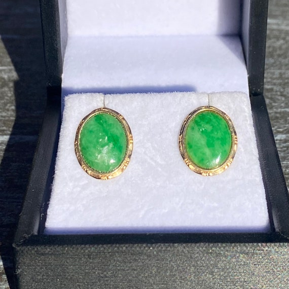 Vintage Gold Filled Green Aventurine Earring - image 2