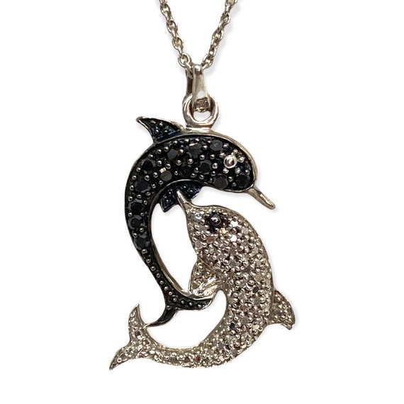 Sterling Silver Diamond Dolphin Pendant Necklace Etsy Australia