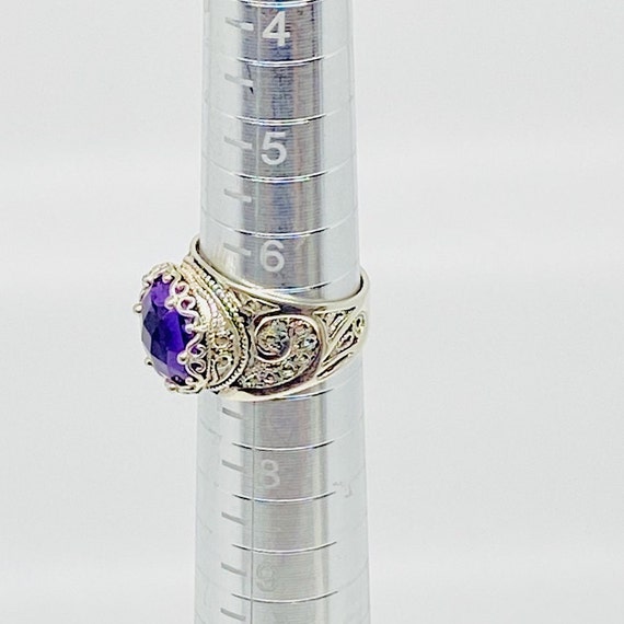 Sterling Silver Round Faceted Amethyst Filigree Ring View 5