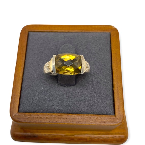 Sterling Silver Rectangular Citrine and Diamond R… - image 2